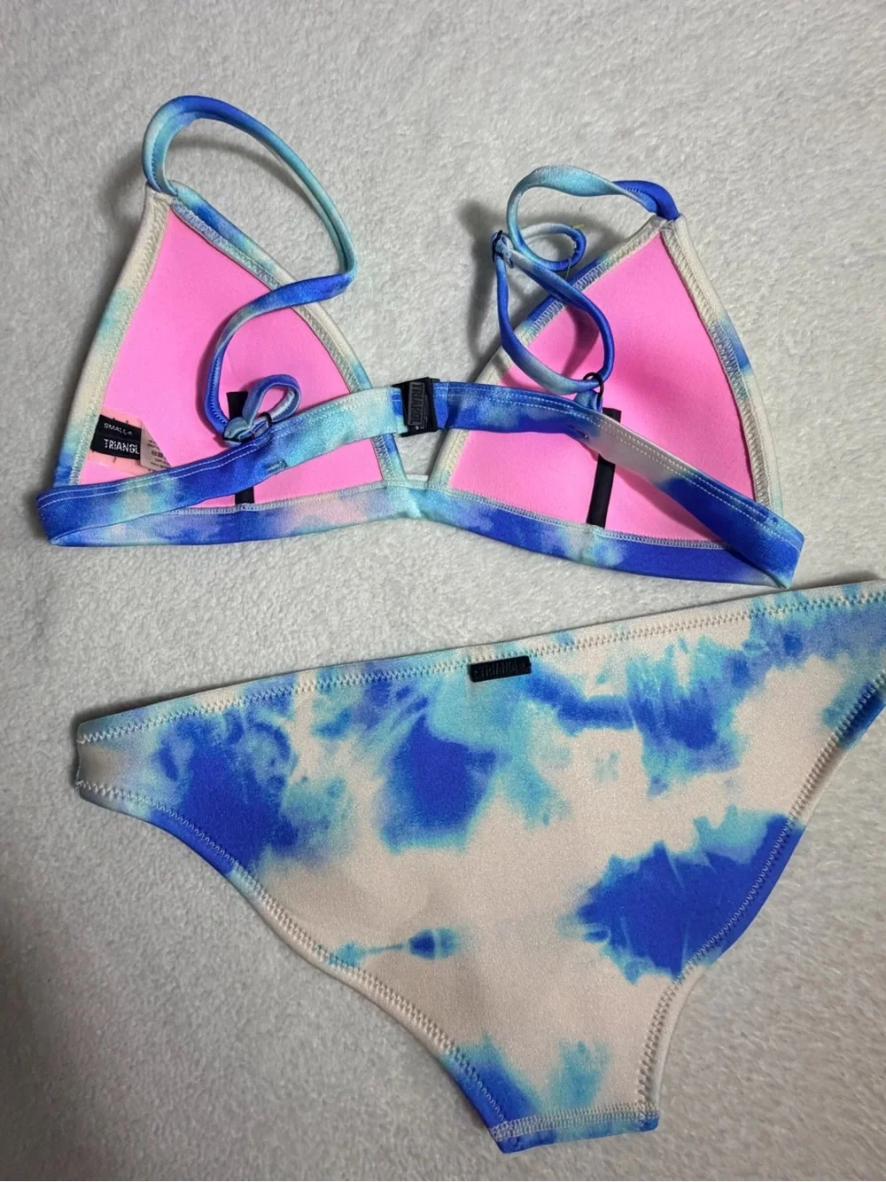 Triangl Blue White Tie Dye Neoprene Bikini Set Small+